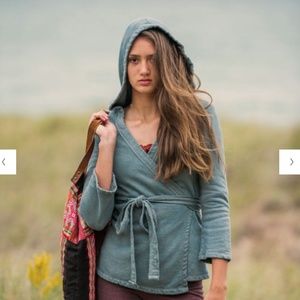 Bohemian folk hooded fleece wrap top